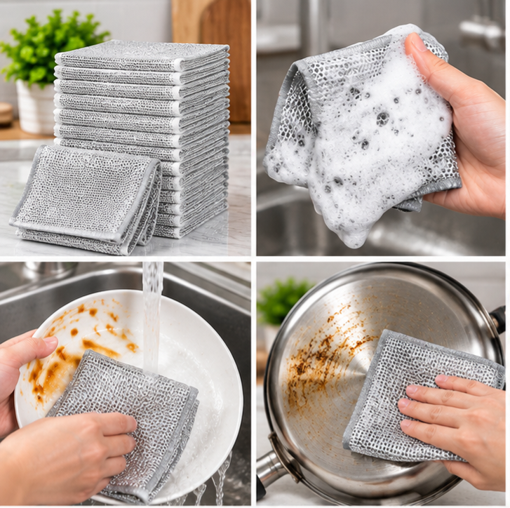 Pack of 20 Multipurpose Wire Dishwashing Rags | Non-Scratch Stainless Steel Scrubber Cloth