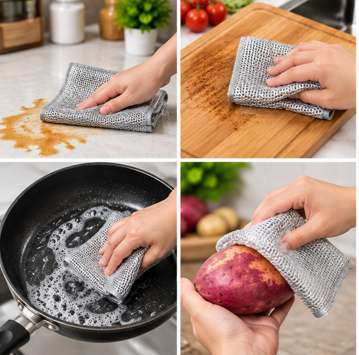 Pack of 20 Multipurpose Wire Dishwashing Rags | Non-Scratch Stainless Steel Scrubber Cloth