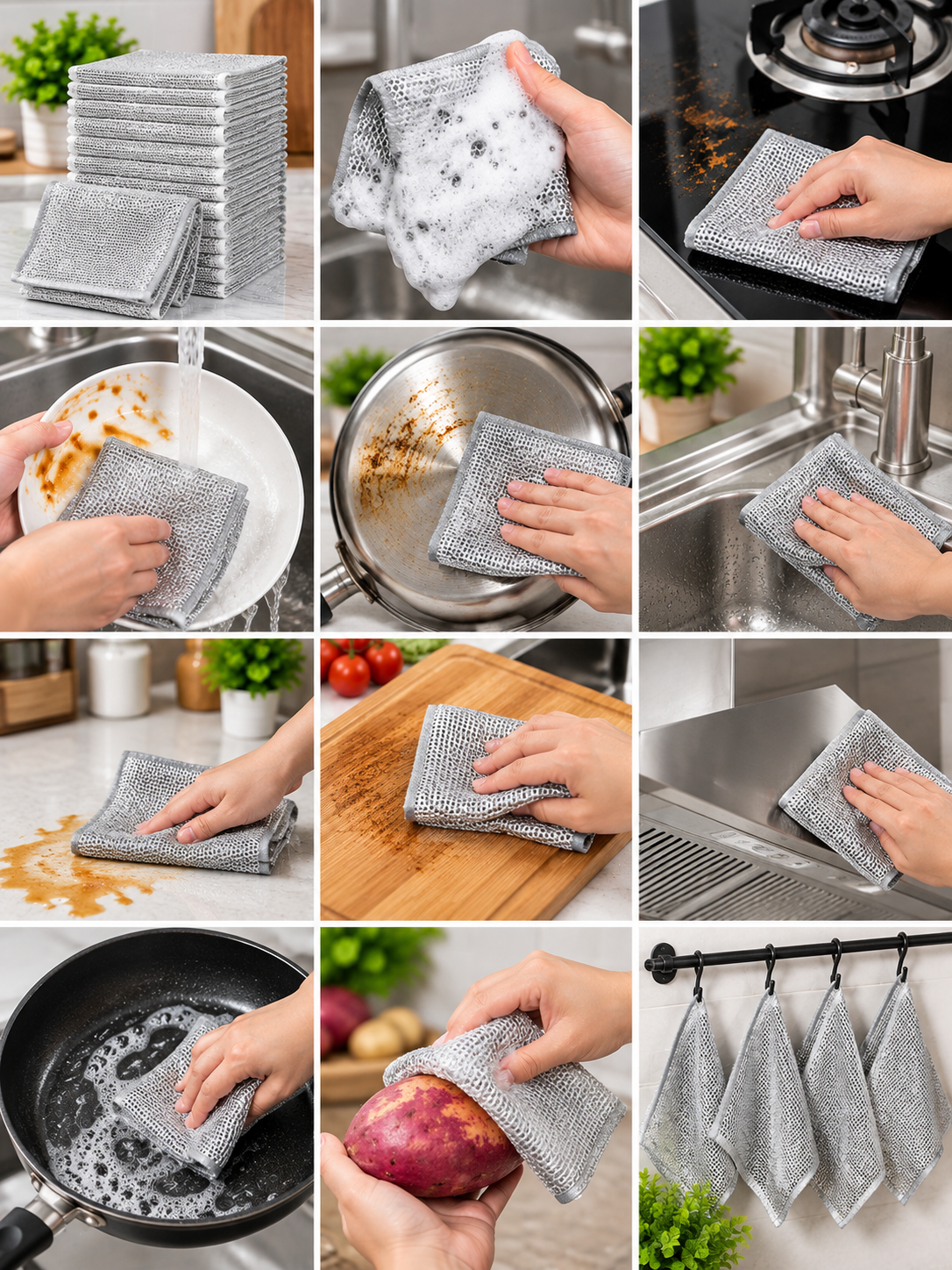 Pack of 20 Multipurpose Wire Dishwashing Rags | Non-Scratch Stainless Steel Scrubber Cloth