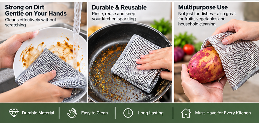 Pack of 20 Multipurpose Wire Dishwashing Rags | Non-Scratch Stainless Steel Scrubber Cloth
