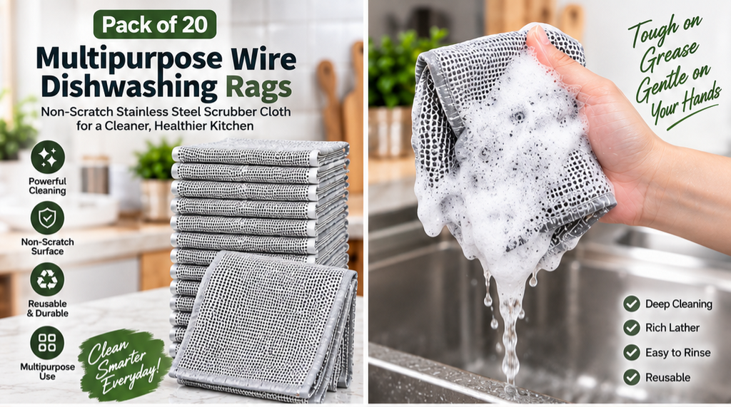 Pack of 20 Multipurpose Wire Dishwashing Rags | Non-Scratch Stainless Steel Scrubber Cloth