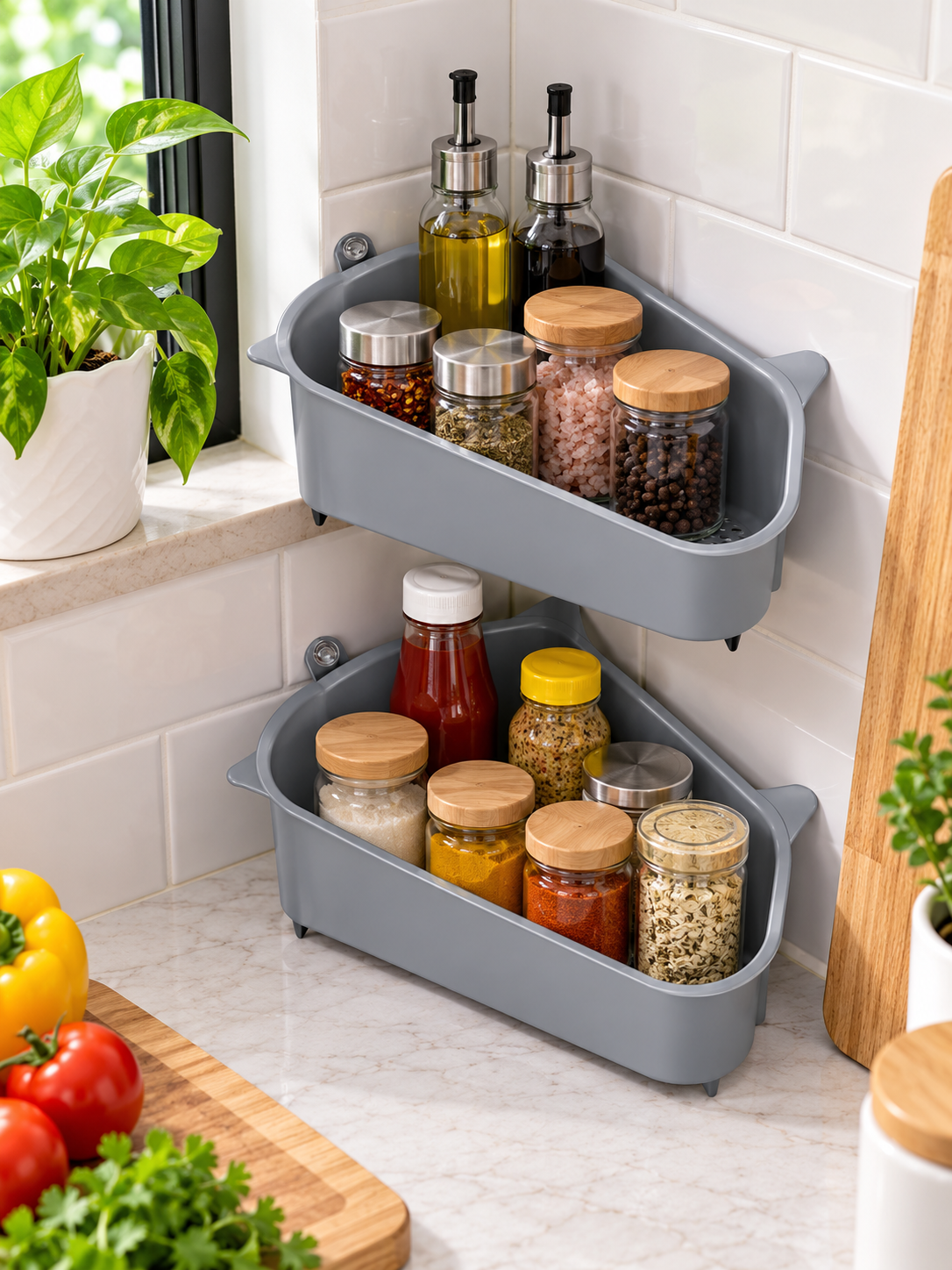 Pack of 2 Kitchen Countertop Organizer Racks | Space-Saving Corner Storage Shelf