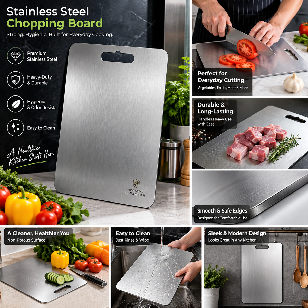 Stainless Steel Chopping Board – Premium Heavy-Duty Metal Cutting Board