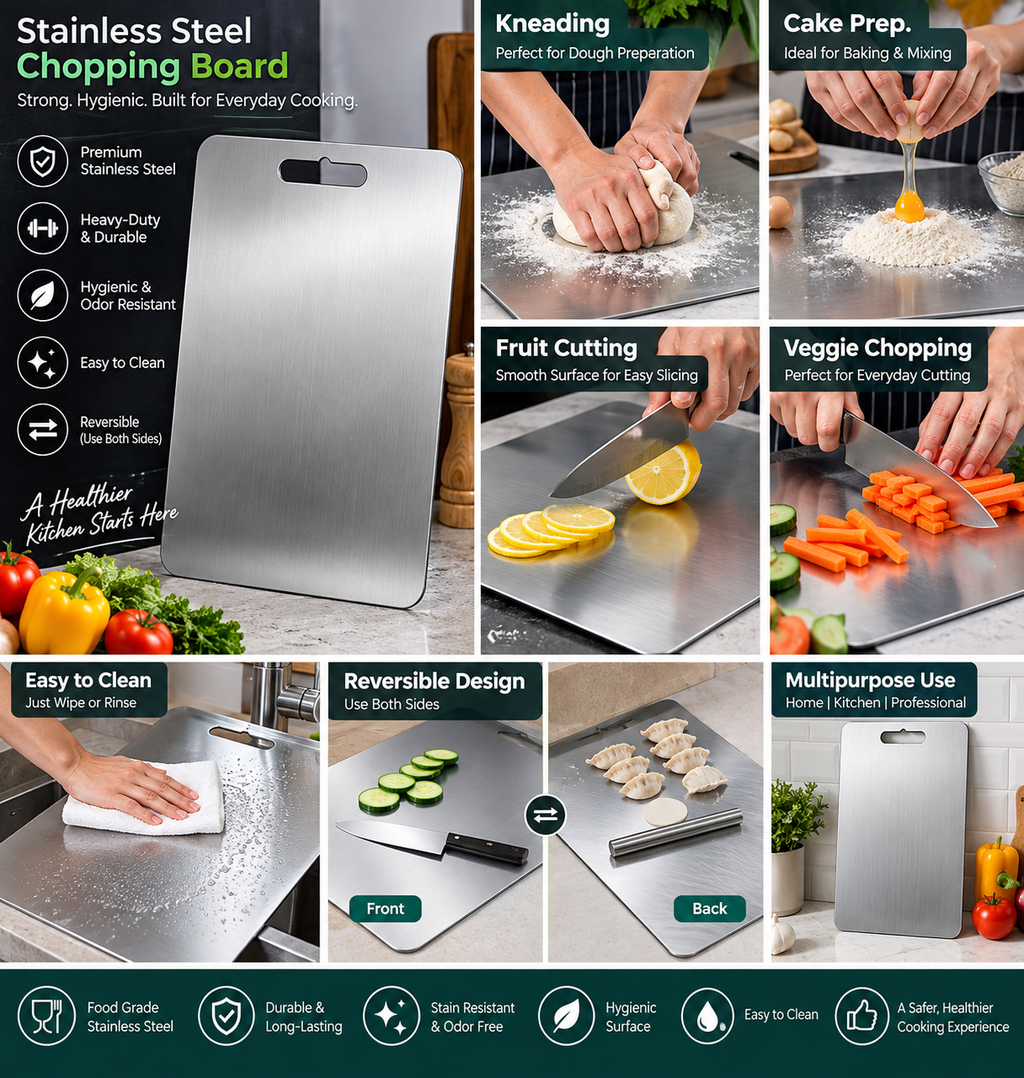 Stainless Steel Chopping Board – Premium Heavy-Duty Metal Cutting Board