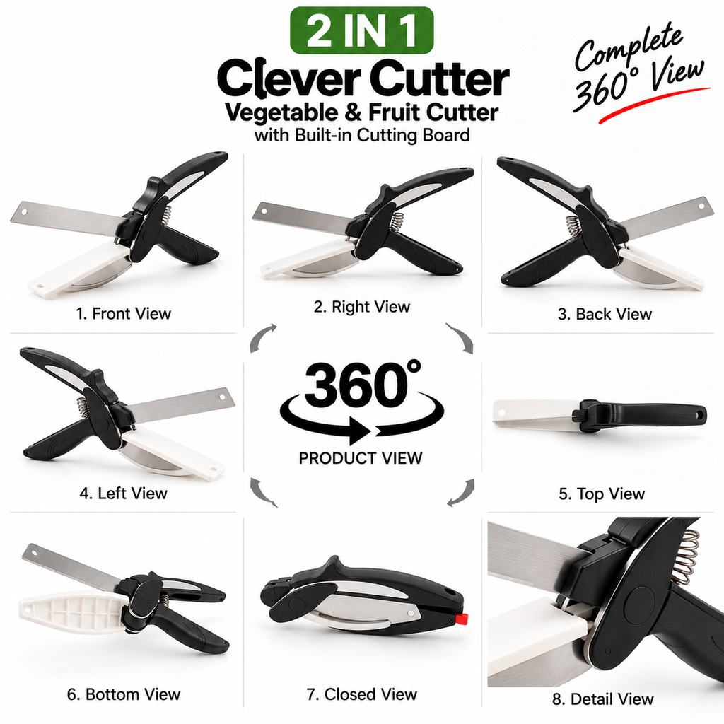 2-in-1 Clever Cutter Stainless Steel Vegetable & Fruit Cutter | Kitchen Cutting Tool with Built-in Cutting Board