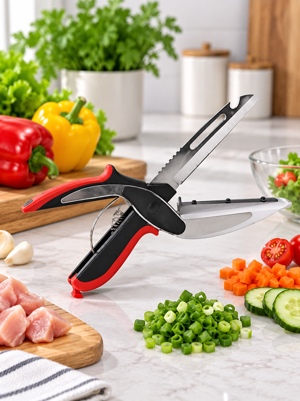 Multi-Function Kitchen Food Chopper Scissors | Vegetable, Herb & Food Cutting Shears