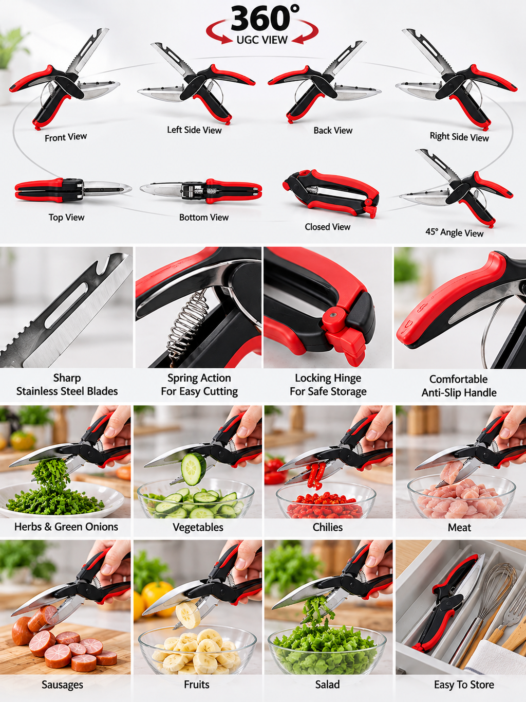 Multi-Function Kitchen Food Chopper Scissors | Vegetable, Herb & Food Cutting Shears
