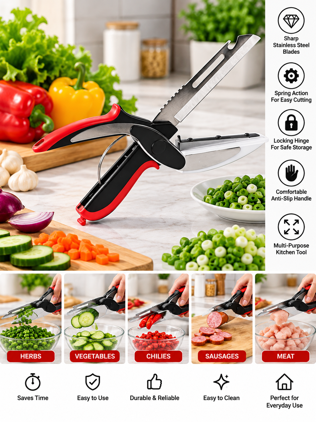 Multi-Function Kitchen Food Chopper Scissors | Vegetable, Herb & Food Cutting Shears