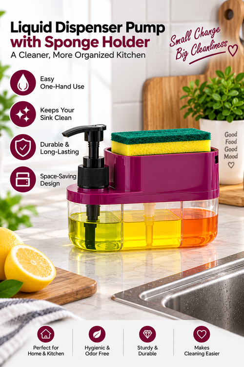 2-in-1 Liquid Soap Dispenser with Sponge Holder | Smart Kitchen Sink Organizer