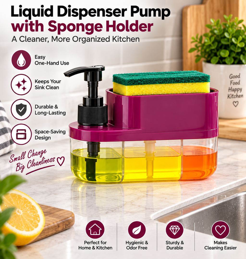 2-in-1 Liquid Soap Dispenser with Sponge Holder | Smart Kitchen Sink Organizer