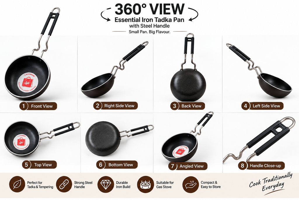 Essential Iron Tadka Pan with Steel Handle | Mini Tempering & Tadka Kadhai for Everyday Cooking