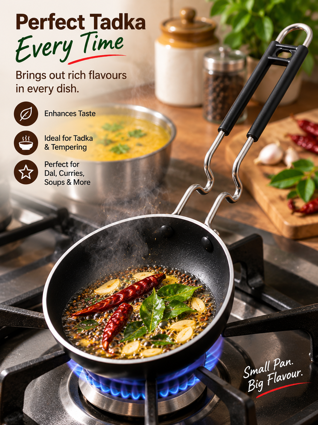Essential Iron Tadka Pan with Steel Handle | Mini Tempering & Tadka Kadhai for Everyday Cooking
