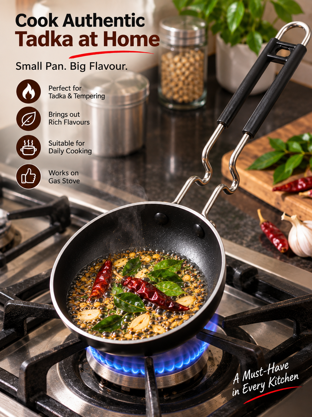 Essential Iron Tadka Pan with Steel Handle | Mini Tempering & Tadka Kadhai for Everyday Cooking